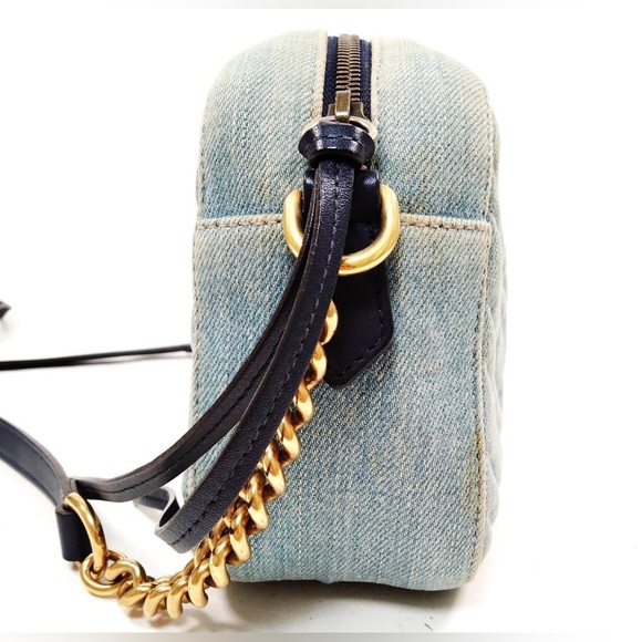 Gorgeous Denim Gucci Marmont Crossbody Bag with Pearl Logo! Authentic - Picture 3 of 9